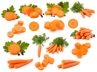 Carrot  isolated on a white background. A set of different composition of carrots.