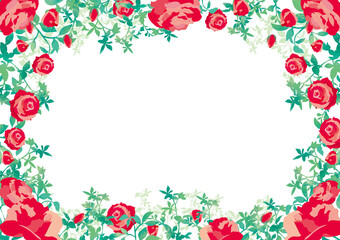 水彩風薔薇の花のセット素材　フレーム