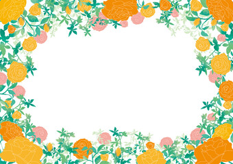 水彩風薔薇の花のセット素材　フレーム