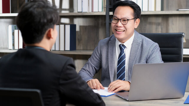 Asian man in job interview at office background, job search, business concept
