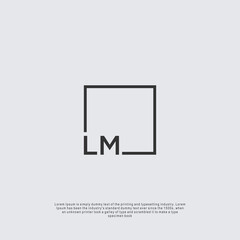 Letter LM Logo design with square frame line business consulting concept