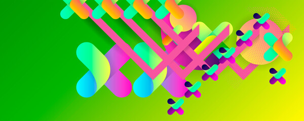 Bright juicy colors background with geometric elements, lines and dots for text, universal design, banner concept