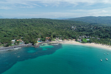 Aerial view of a beach on the Pacific Ocean in Mexico