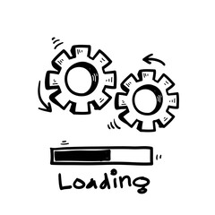 hand drawn doodle loading bar icon with gears illustration isolated
