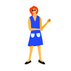 
Fashionable woman wearing blue dress with enjoyable poses. Flat vector design character illustration with white background