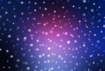 Dark Pink, Blue vector pattern with christmas snowflakes, stars.