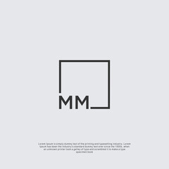 Letter MM Logo design with square frame line business consulting concept