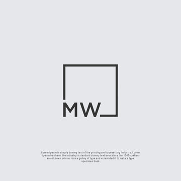 Letter MW Logo design with square frame line business consulting concept