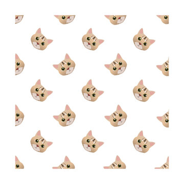 Seamless pattern with real cute cat faces premium vector