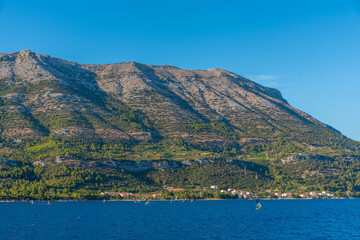 Sveti Ilija mountain over Orebic town in Croatia