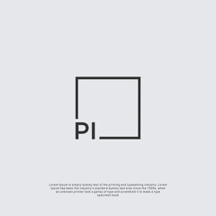 Letter PI Logo design with square frame line business consulting concept