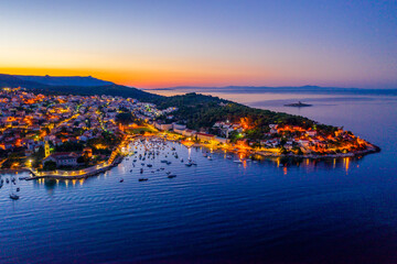 Sunrise view of marina at Croatian town Hvar