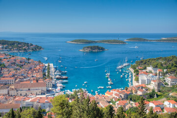 Aerial view of Hvar and Pakleni islands in Croatia