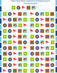  A game for children. Development of attention and memory. Find how many times the sequence of figures is repeated in the sample