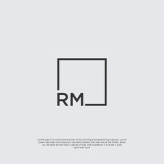 Letter RM Logo design with square frame line business consulting concept
