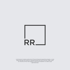 Letter RR Logo design with square frame line business consulting concept