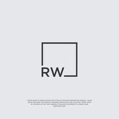 Letter RW Logo design with square frame line business consulting concept