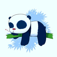 illustration graphic of lazy panda sleeping on a bamboo cartoon vector,best for illustrtion book or sticker sosial media © yoeyoed413