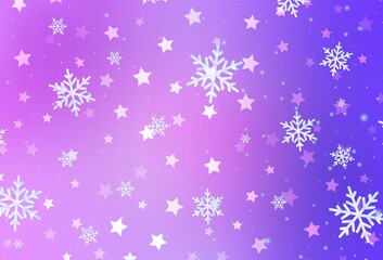 Light Purple vector template with ice snowflakes, stars.