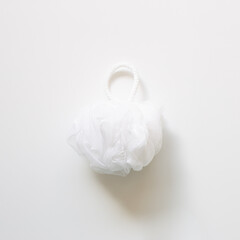 Shower ball. Puff Shower sponge on white background. top view