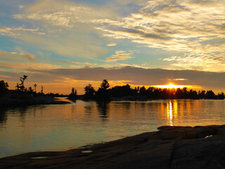 Fototapeta na wymiar Sunset at Honeymoon Bay on Beausoleil Island Georgian Bay Islands National Park Canada