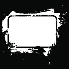 White grunge splash with black rounded frame. Vector illustration. Isolated. Dirty artistic design element for text frames, banners, posters and abstract background