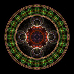 Abstract fractal mandala, computer-generated illustration.