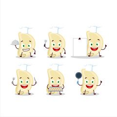 Cartoon character of slice of garlic with various chef emoticons