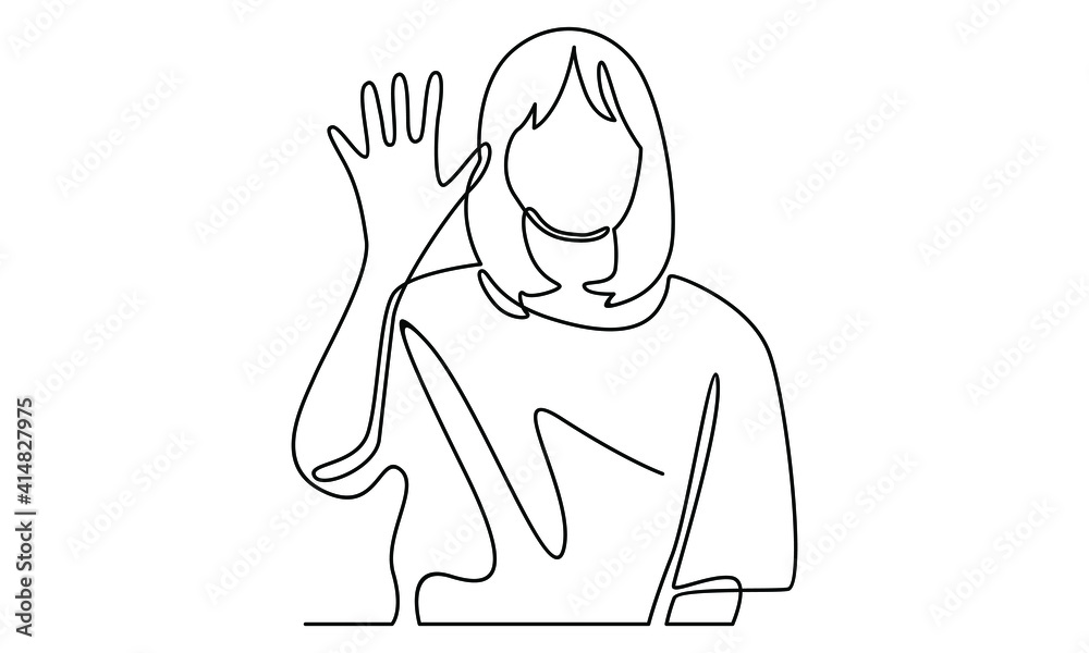 Wall mural continue line of woman hallo gesture, waving hand