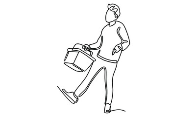 Continue line of man characters with shopping chart