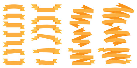 Obraz premium Royal yellow ribbons for decorative design. Line drawing. Winner award. Vector set. Stock image. EPS 10.