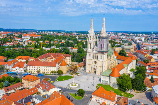 Aerial view of the cathedral of Zagreb, Croatia
