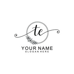 TE Initial handwriting logo template vector