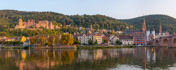 Panorama of Heidelberg behind Neckar river, Germany - obrazy, fototapety, plakaty