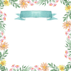 watercolor frame with simple flowers around the edges