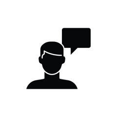 Man with bubble speech glyph icon. Testimonials and customer relationship management concept. Simple solid style. Vector illustration isolated on white background. EPS 10