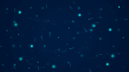  Blue dark space particles background, glowing stars, motion movement and blur effect. 2d apace vibrant universe