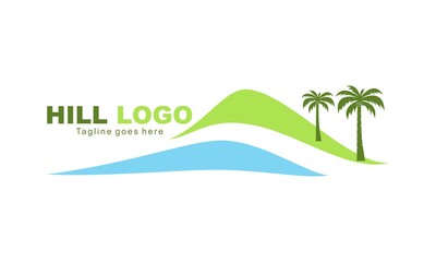 Fototapeta na wymiar Hill and palm tree vector logo design