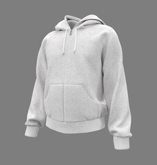 Blank hooded sweatshirt  mockup with zipper in front view, 3d rendering, 3d illustration