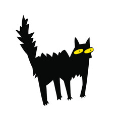 Vector of a tousled black cat with yellow eyes. Vector illustration