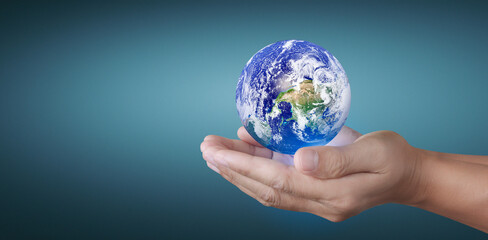 Globe in hand, Earth energy saving concept, image furnished by NASA