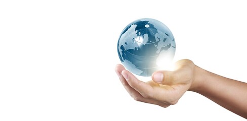 Globe in hand, Earth energy saving concept, image furnished by NASA