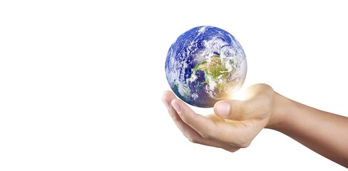 Globe in hand, Earth energy saving concept, image furnished by NASA