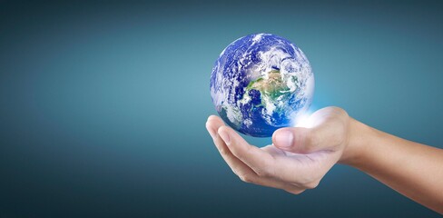 Globe in hand, Earth energy saving concept, image furnished by NASA