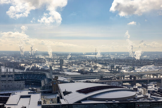 Steel yards pumping their steam into the cold Cleveland winter air.&nbsp;The peak of Cleveland's steel industry has been reached long ago, but it remains important in the Southern part of the city. 