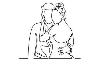 Continue line of couple in love. Two hugging lovers