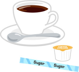 コーヒーとコーヒーミルクとスティックシュガー