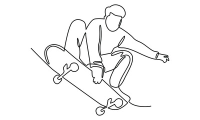 Continue line of boy playing skateboard