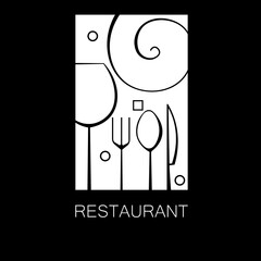 minimal black restaurant logo with cutlery outlines