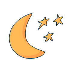 crescent moon and star cartoon doodle hand drawn concept design vector art kawaii illustration